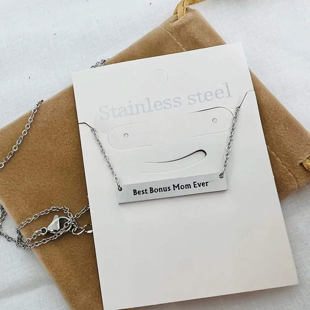 Best Bonus Mom Ever Titanium Stainless Steel Personal Bar Necklace Stepmom Retro